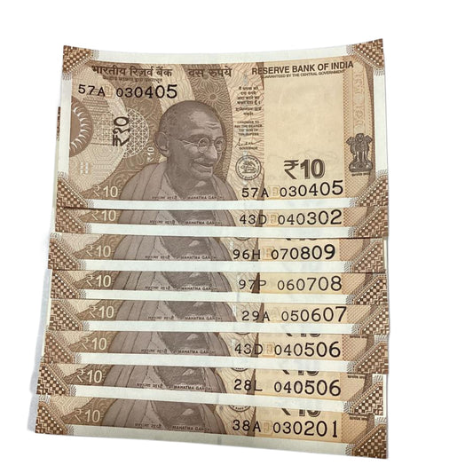 Rs 10  straight and reverse 0 missing numerical numbers governor shaktikant das rare collectible - Collection Bazzar
