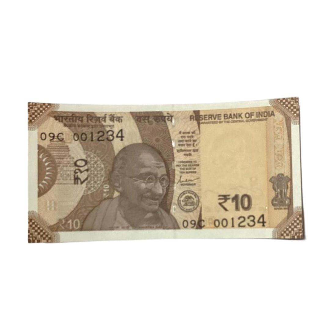 Rs 10 note 001234 number governor shaktikant das rare collectible - Collection Bazzar