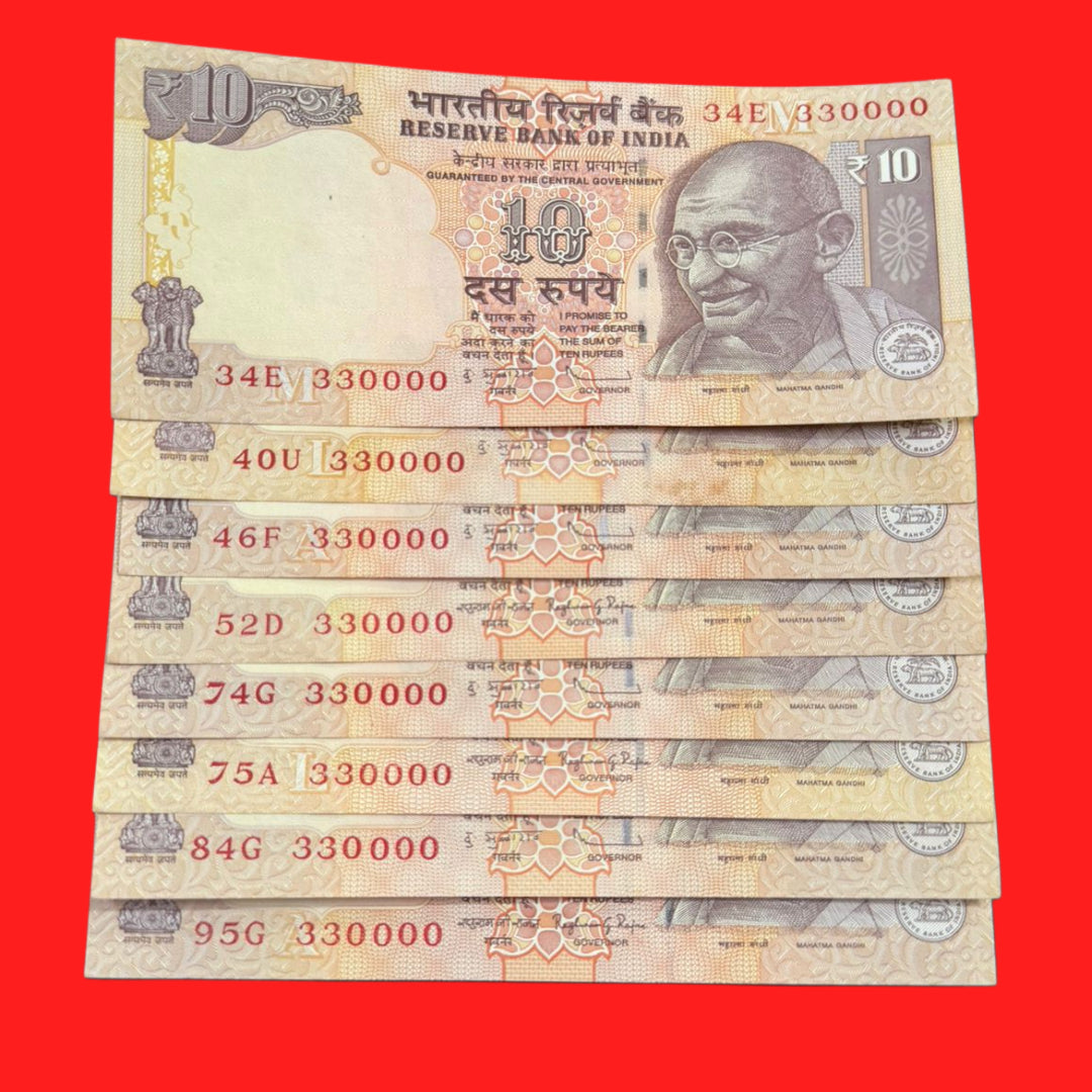 Rs 10 note 330000 number multi prefix note lot collectible - Collection Bazzar