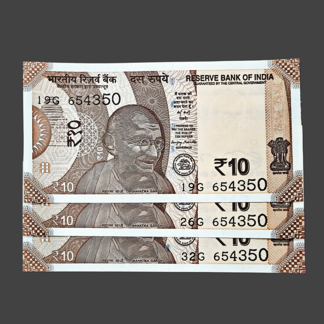 Rs 10 note 654350 jumbled ladder each note 300 governor sanjay malhotra rare collectible - Collection Bazzar