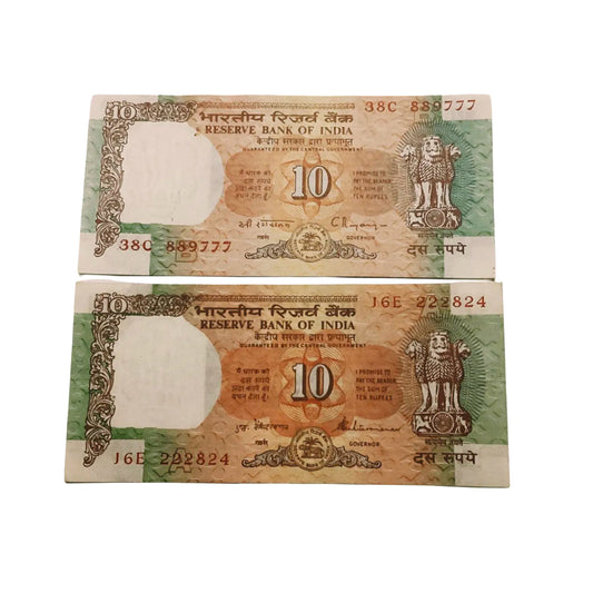 Rs 10  note 889777 & 222824 ending 777 starting 222 number rare collectible - Collection Bazzar
