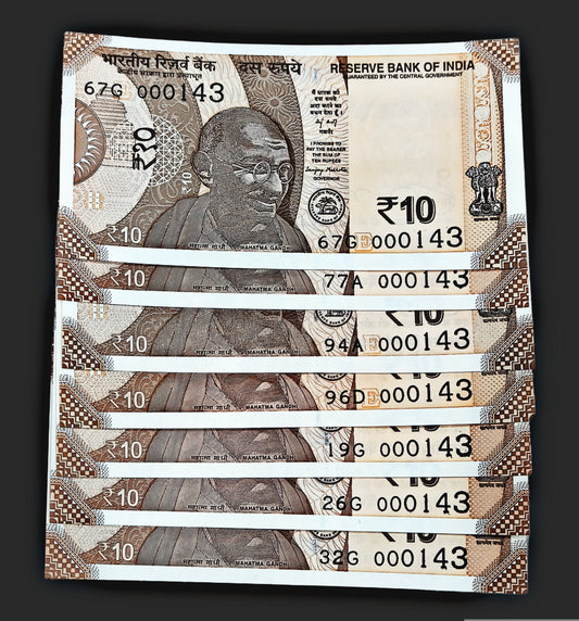 Rs 10 note lower number i love you note 000143 each note price - Collection Bazzar