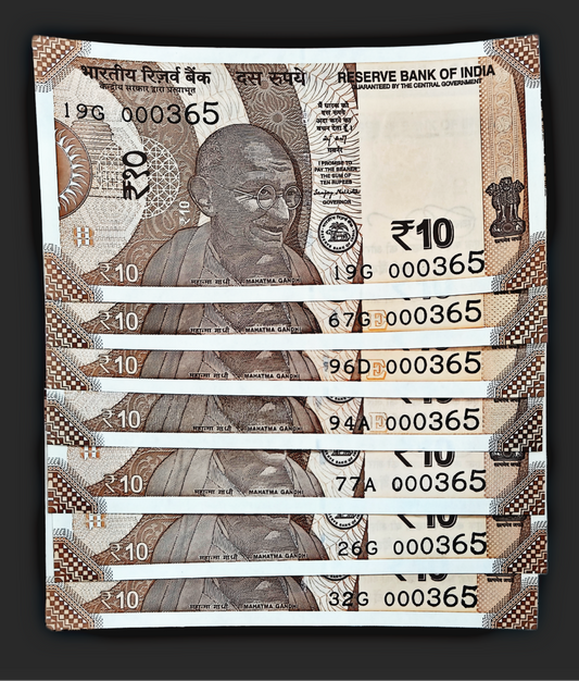 Rs 10 note lower number  note 365 each note price - Collection Bazzar