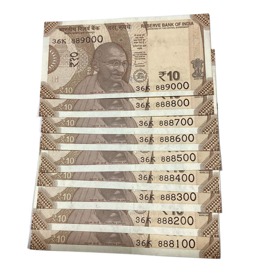Rs 10 note set 888100-889000 fancy set governor shaktikant das rare collectible - Collection Bazzar