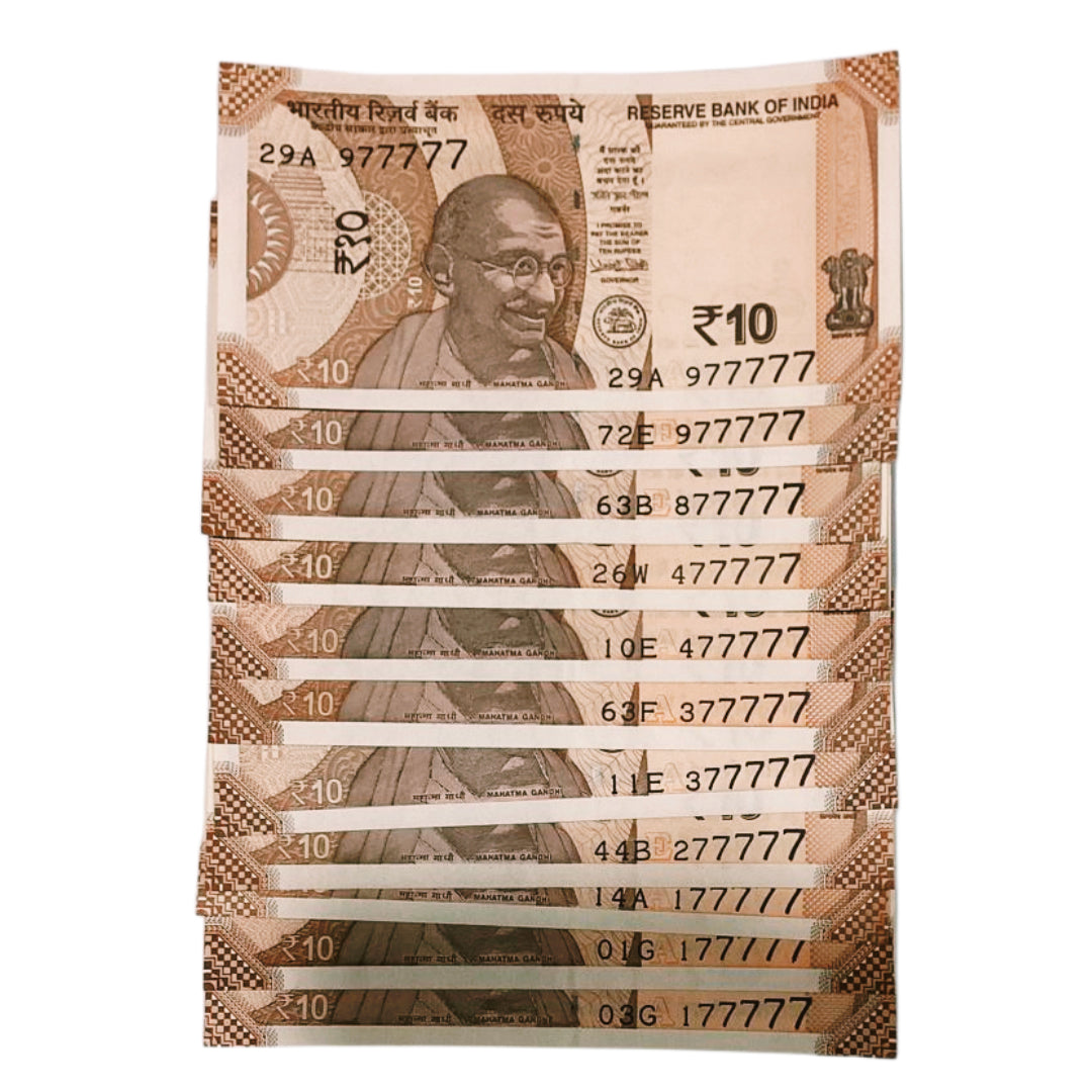Rs 10 notes all seven type numbers 977777 governor urjit patel rare collectible - Collection Bazzar