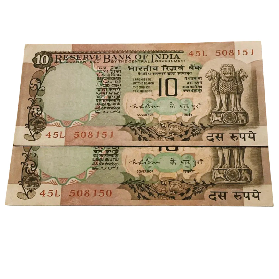Rs 10 old Peacock Issue Rare governor KR PURI 2 notes - Collection Bazzar