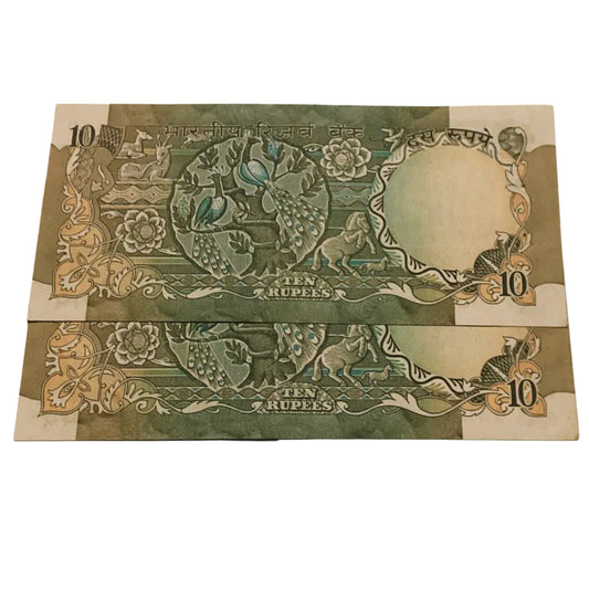 Rs 10 old Peacock Issue Rare governor KR PURI 2 notes - Collection Bazzar