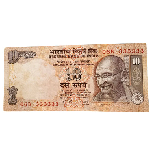 Rs 10 old note solid fancy 333333 number governor y v reddy rare collectible - Collection Bazzar