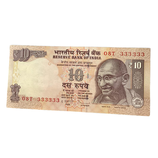 Rs 10 solid all 333333 number governor subbarao rare collectible - Collection Bazzar