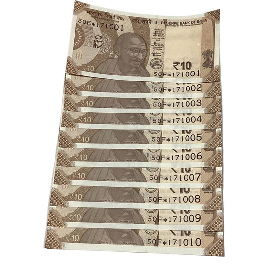 Rs 10 star birthday notes same prefix set 171001-171010 governor shaktikant das rare collectible - Collection Bazzar