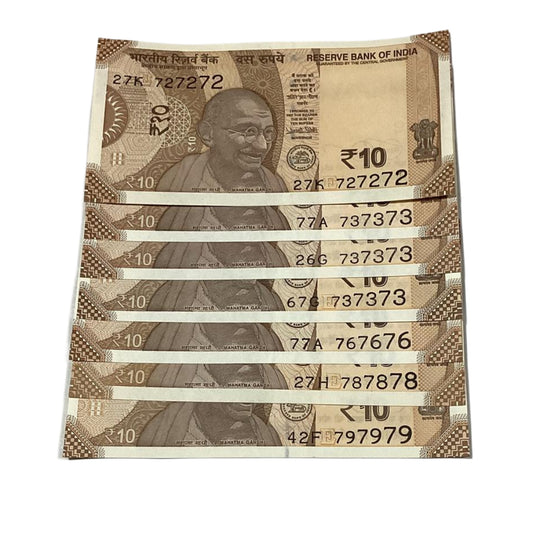 Rs 10 tripling number notes 727272 governor shaktikant das rare collectible - Collection Bazzar