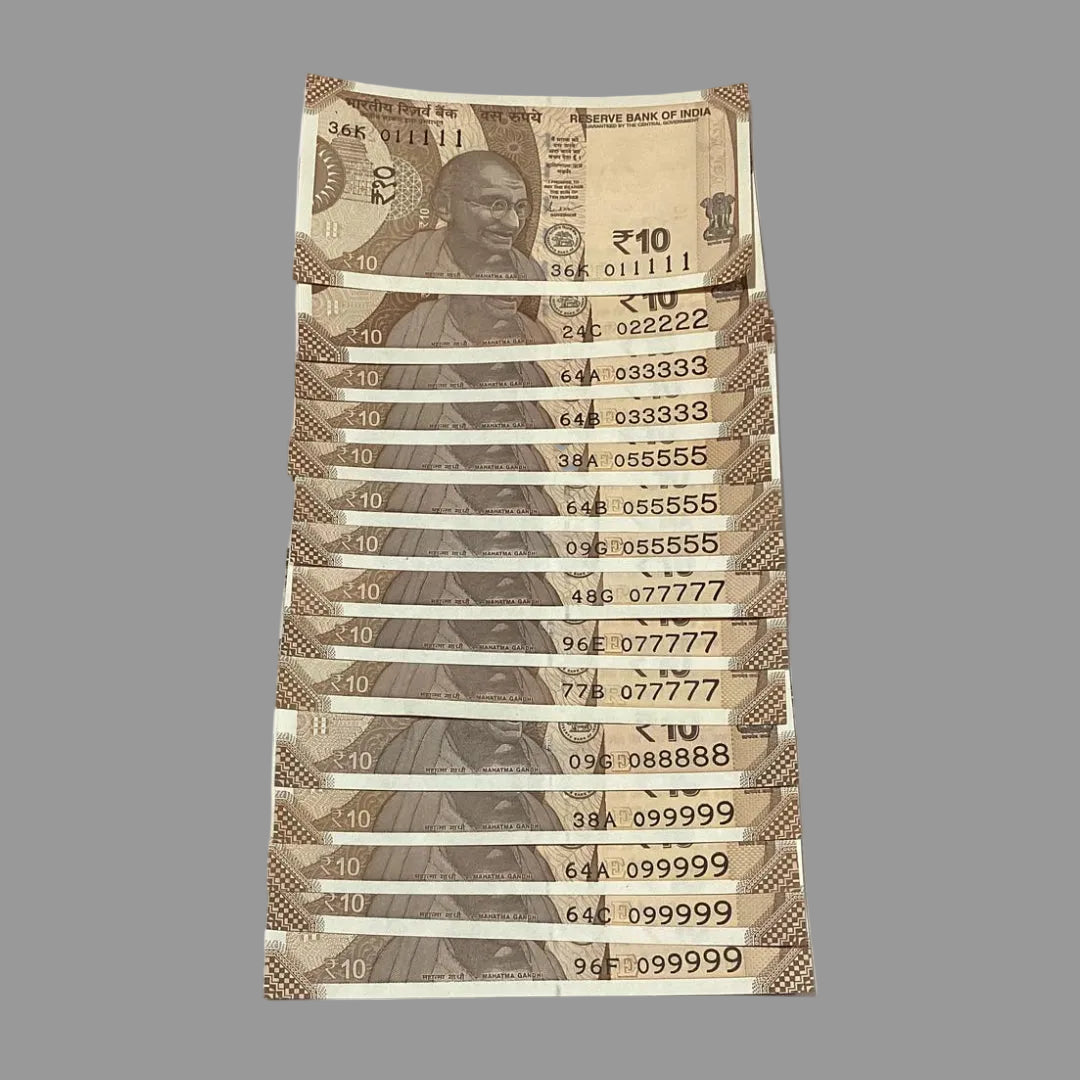 Rs 10 zero missing solid type 011111 numbers lot governor shaktikant das rare collectible - Collection Bazzar