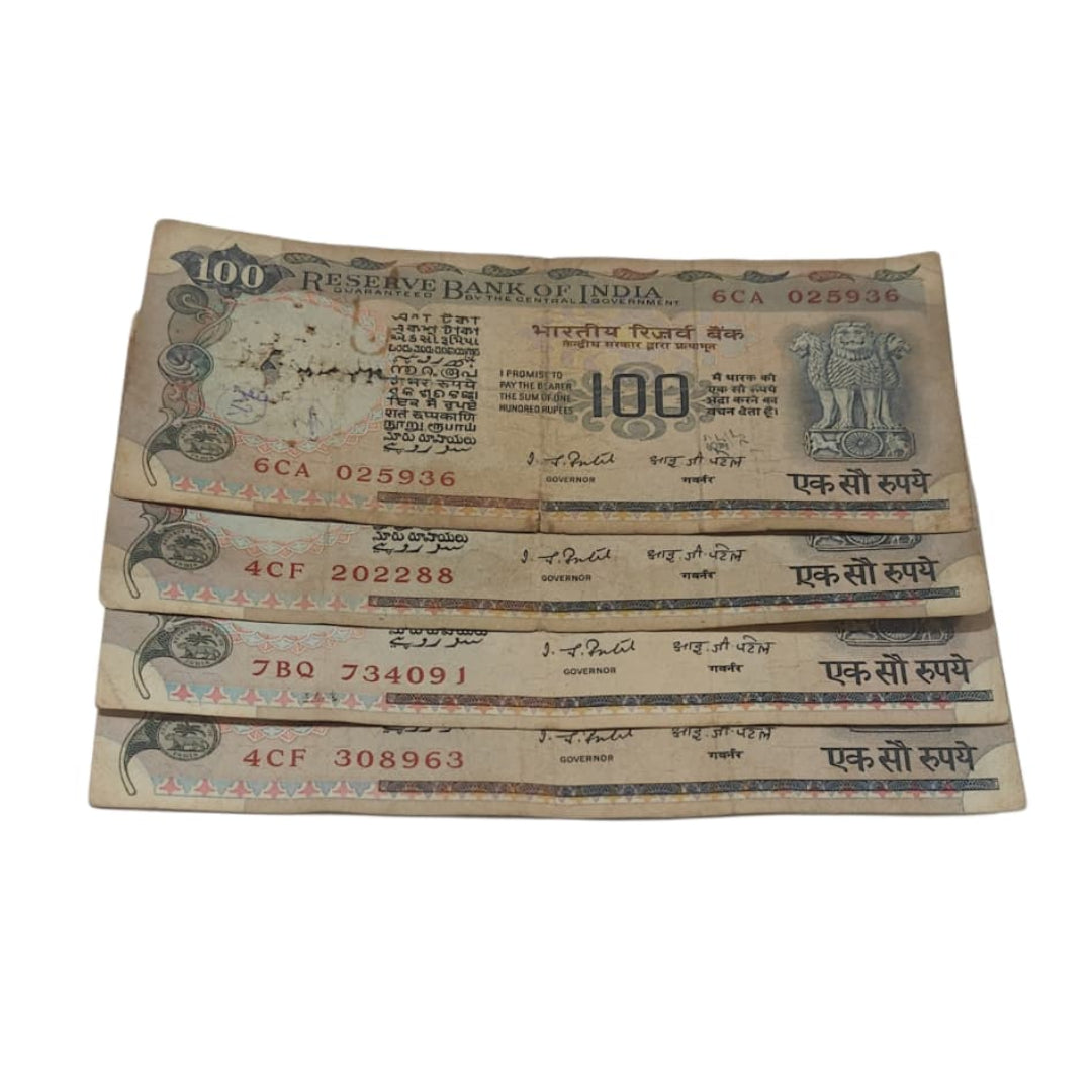 Rs 100 Note Agriculture Cobalt Signed by I G Patel | 4 Piece Set | Rare Collectible Items - Collection Bazzar