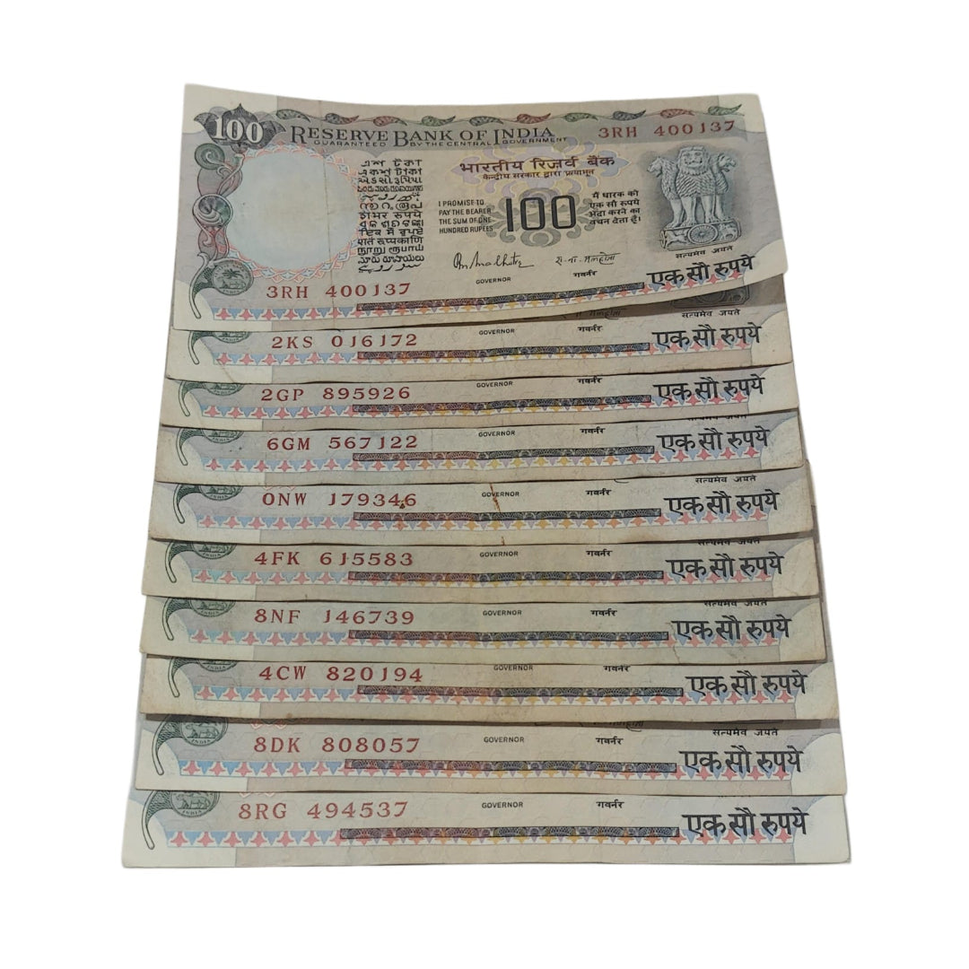 Rs 100 Note 10 Piece Set Agricultiure Cobalt | Rare Collectible Items | Signed by R.N Malhotra - Collection Bazzar