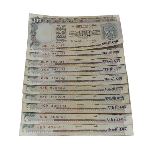 Rs 100 Note 10 Piece Set Agricultiure Cobalt | Rare Collectible Items | Signed by R.N Malhotra - Collection Bazzar