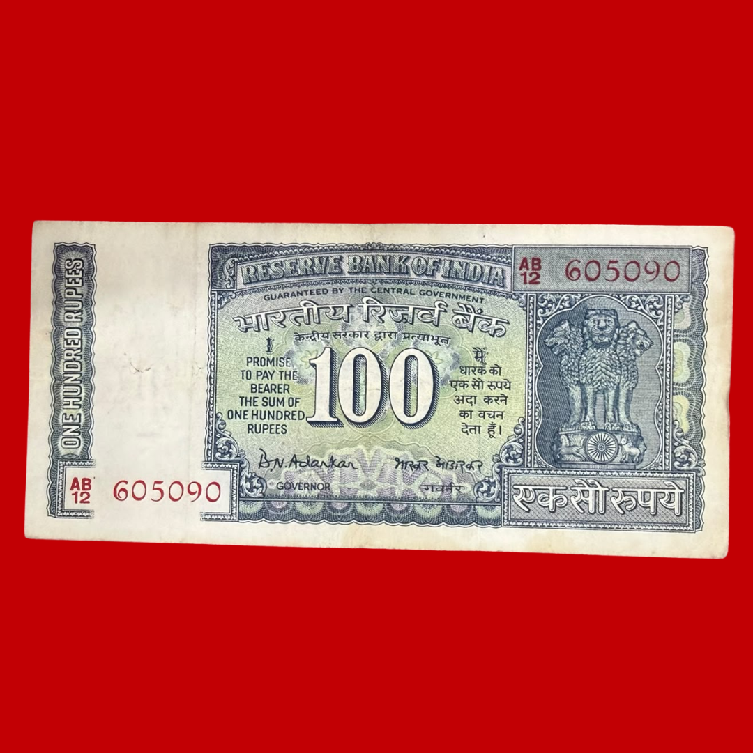 Rs 100 Back Side Gandhi Governor B N Adarkar Rare Collectible - Collection Bazzar