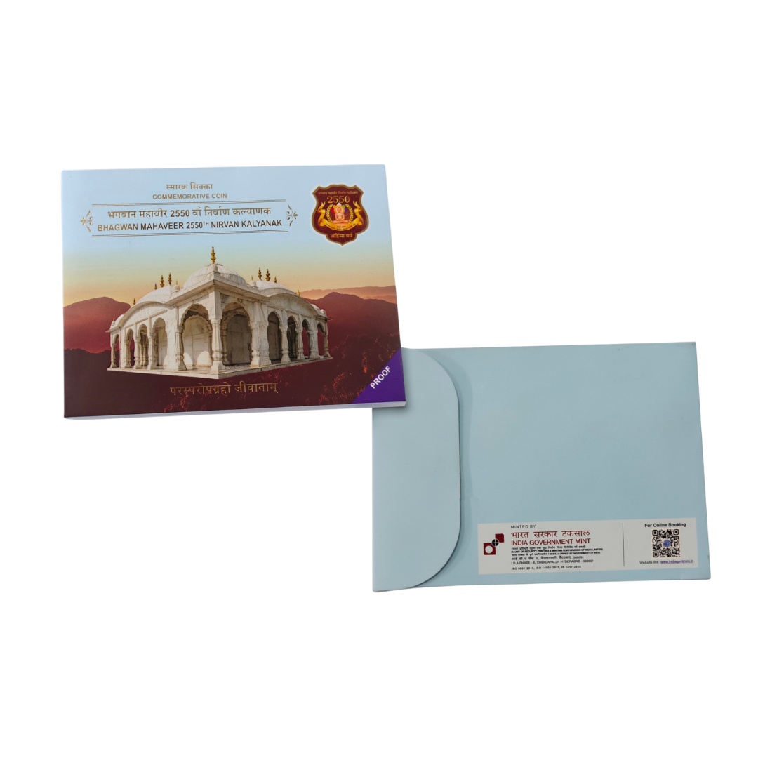 ₹100 Commemorative Silver Coin Bhagwan Mahaveer 2550th Nirvan Kalyanak Proof Set India Government Mint over