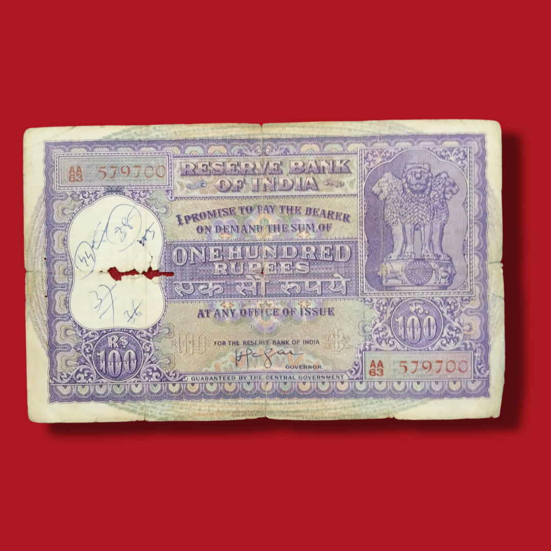 Rs 100 Big Size Note 579700 HVR Iyenger Rare - Collection Bazzar
