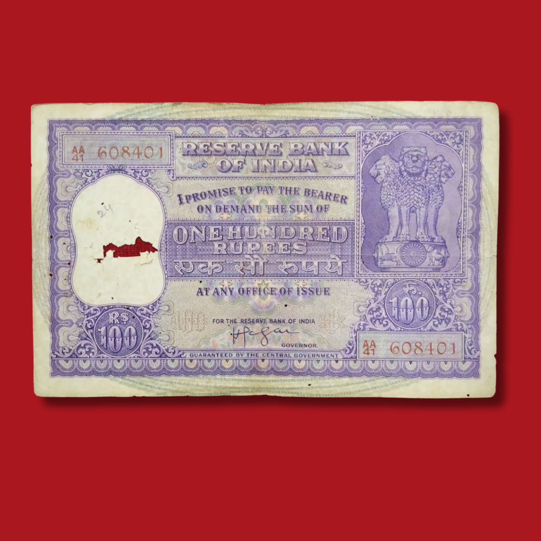 Rs 100 Big Size Note 608401 HVR Iyenger Rare - Collection Bazzar