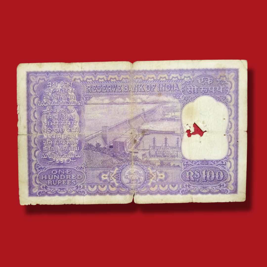 Rs 100 Big Size Note 802144 P C Bhattacharyya Rare - Collection Bazzar