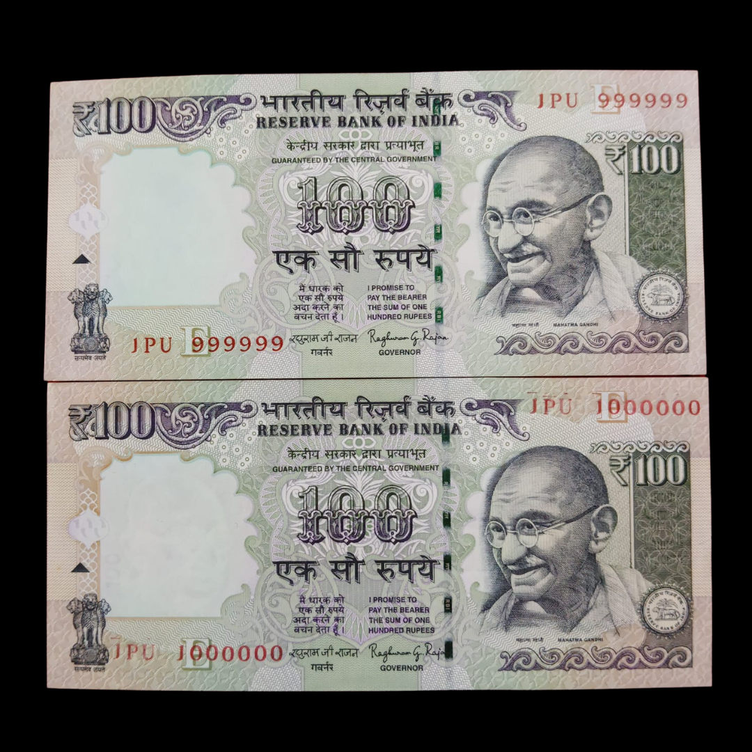 Rs 100 Fancy Notes 999999 & 1000000 Pair 2 Notes 1PU Same Prefix - Collection Bazzar