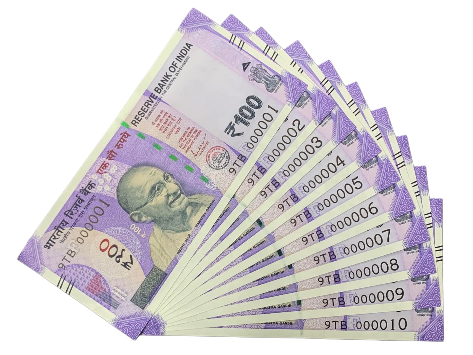 Rs 100 Fancy Number Note 10 set – Serial 000001 to 000010 | Rare Consecutive - Collection Bazzar