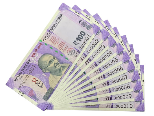Rs 100 Fancy Number Note 10 set – Serial 000001 to 000010 | Rare Consecutive - Collection Bazzar