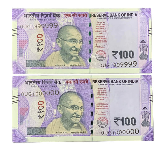 Rs 100 Fancy Number Pair 999999 – 1000000 | Rare Consecutive Note Pair - Collection Bazzar
