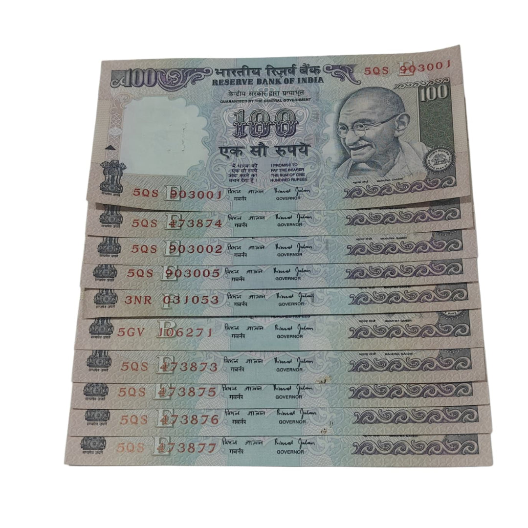Rs 100 Note 10 Piece Set | Signed by Bimal Jalan - Collection Bazzar