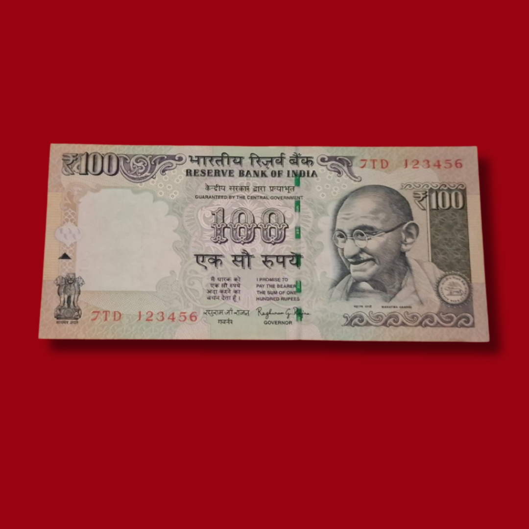 Rs 100 Note 123456 Ladder Number Serial Raghu G Rajan - Collection Bazzar