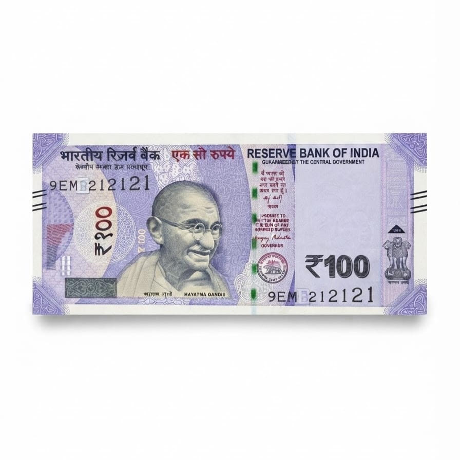 Rs 100 Note 212121 Tripling Number Fancy Rare Collectible - Collection Bazzar