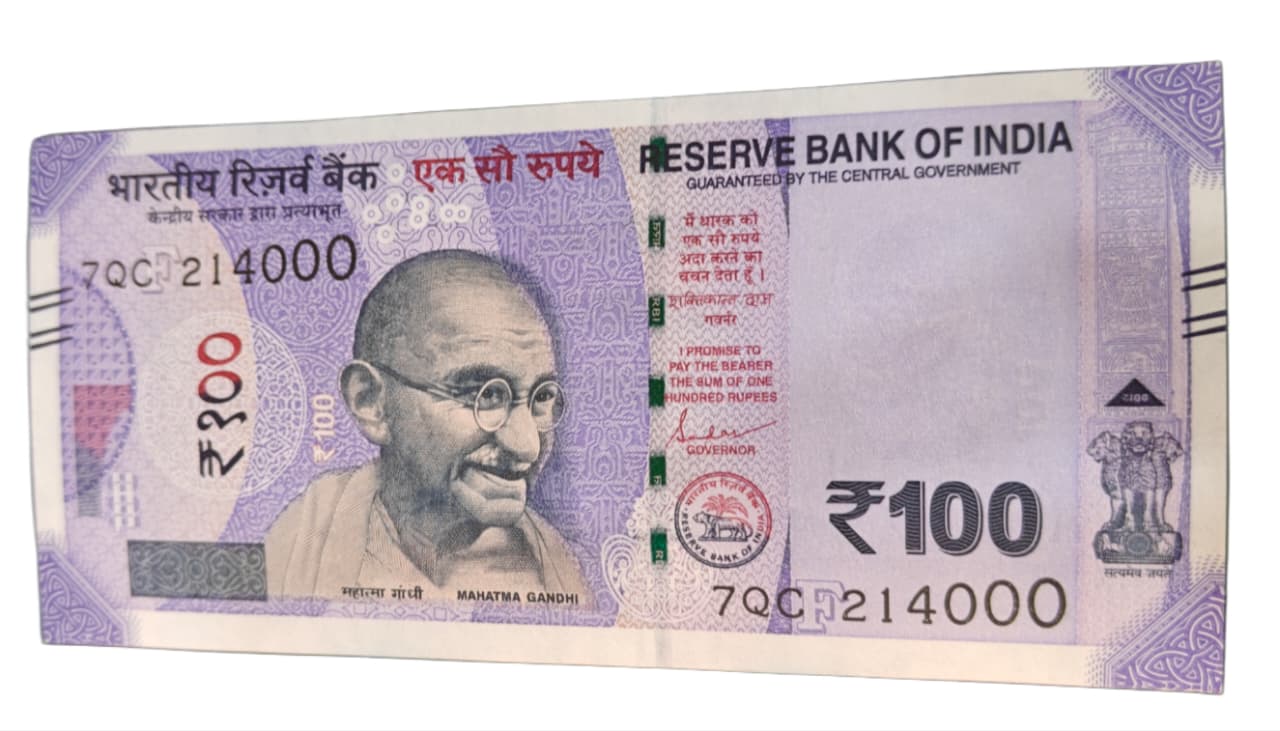 Rs 100 bank note India 214000 Jai Shree ram ji number  gem unc condition - Collection Bazzar