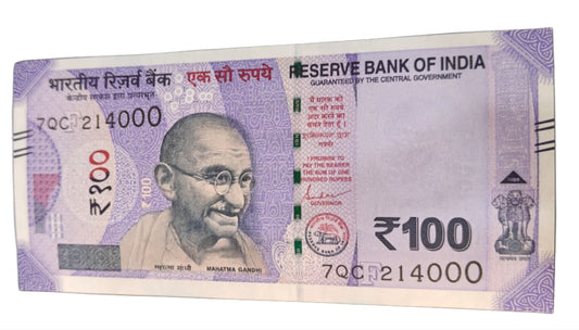 Rs 100 bank note India 214000 Jai Shree ram ji number  gem unc condition - Collection Bazzar