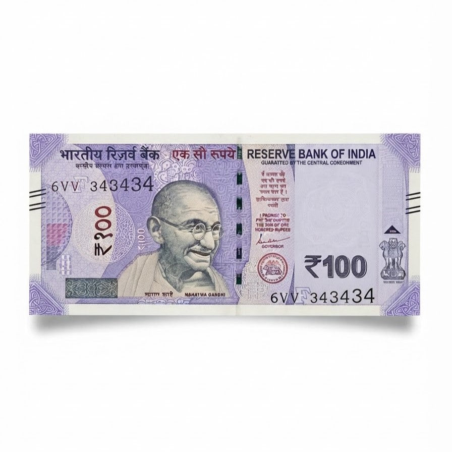 Rs 100 Note 343434 Tripling Number Fancy Number Rare Item - Collection Bazzar