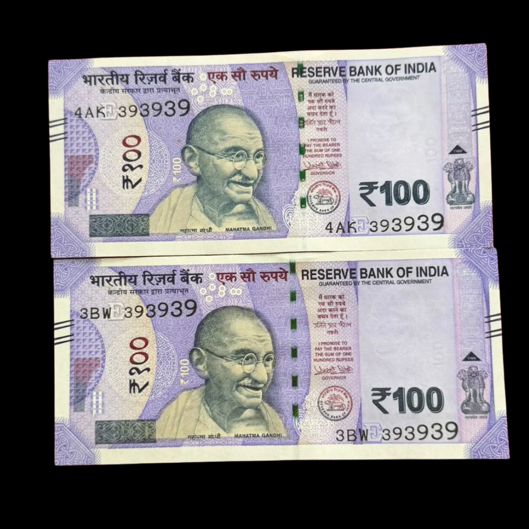 Rs 100 Note 393939 Set Of 2 Tripling No Fancy Rare Collectible - Collection Bazzar