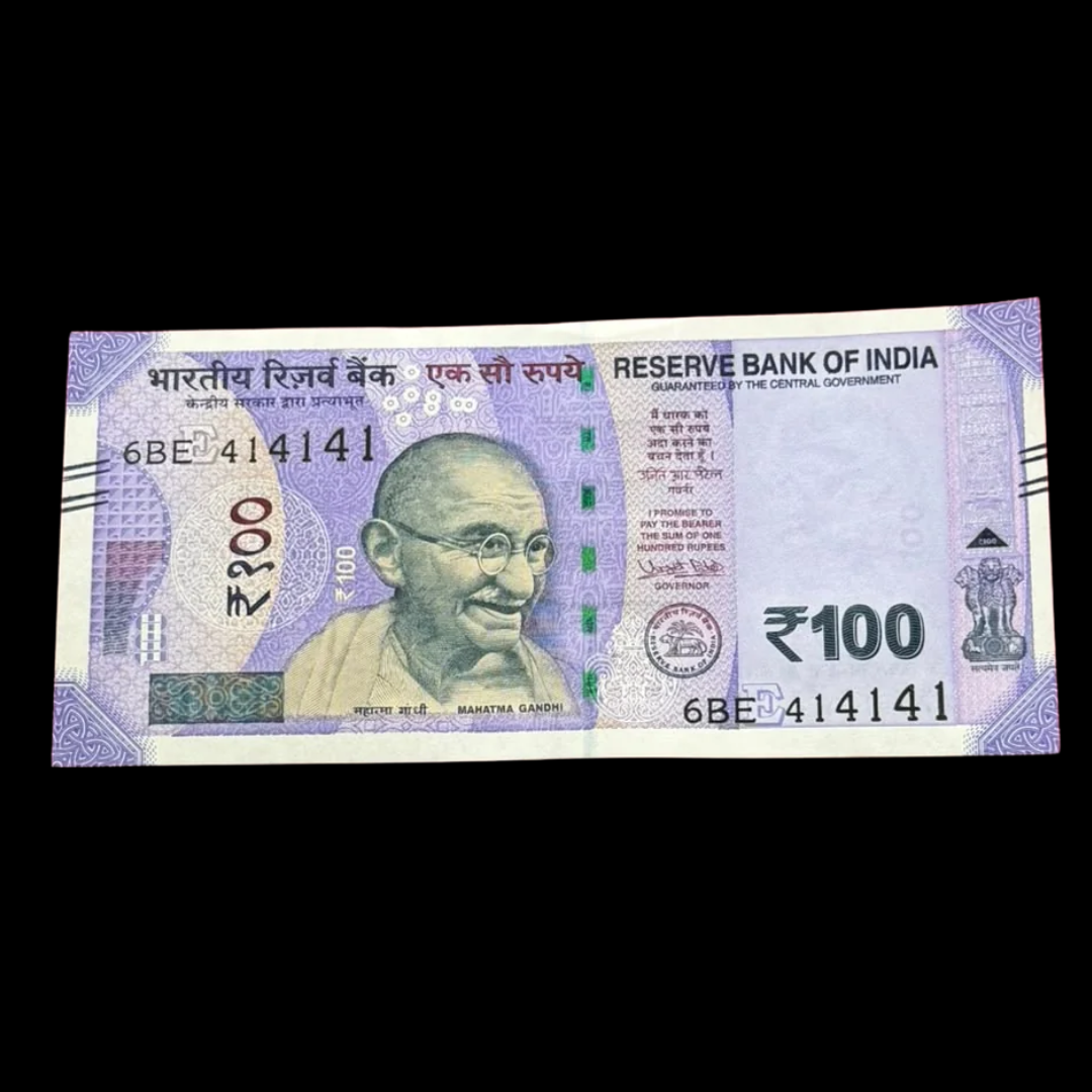Rs 100 Note 414141 Tripling Number Fancy Rare Collectible - Collection Bazzar