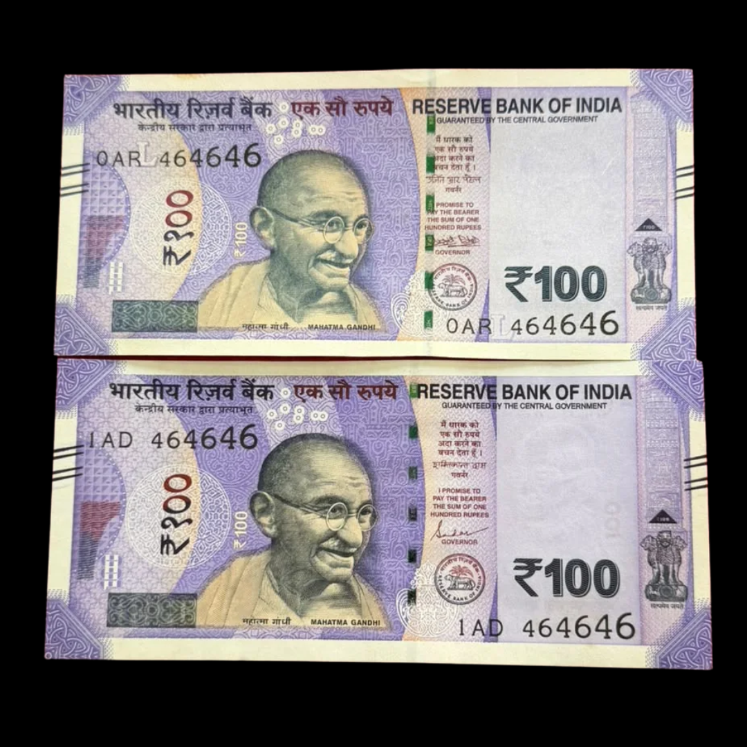 Rs 100 Note 464646 Set Of 2 Tripling No Fancy Rare Collectible - Collection Bazzar