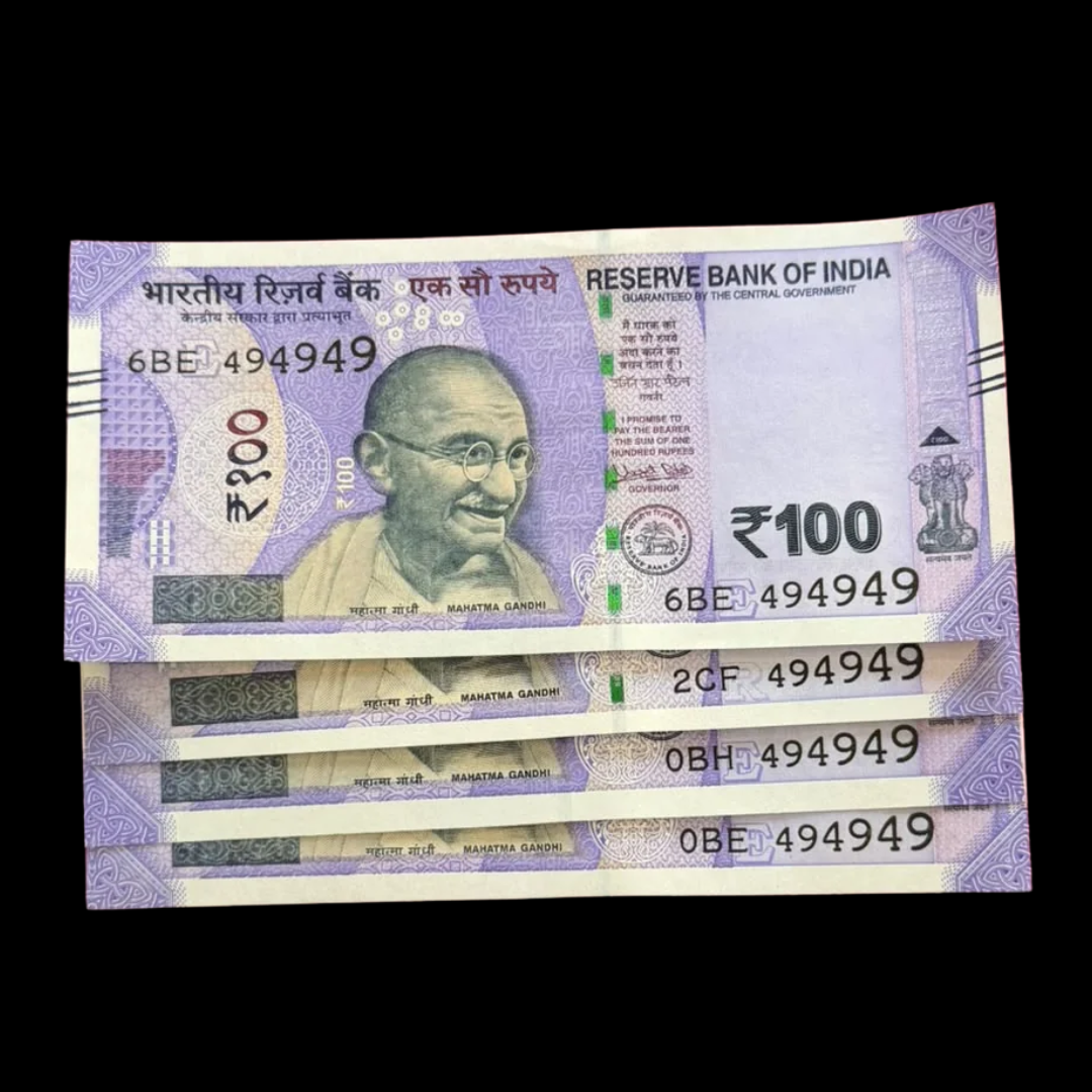Rs 100 Note 494949 Tripling Number Lot  Fancy Rare Collectible - Collection Bazzar