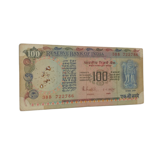 Rs 100 Note Serial 722786 Pink Beauty Ending 786 Holy Number | Signed by R N Malhotra - Collection Bazzar