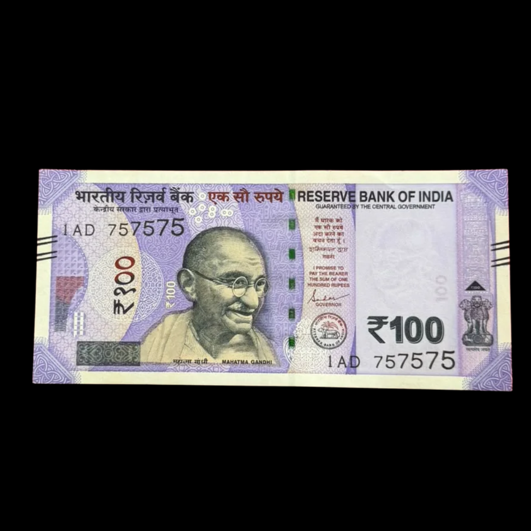Rs 100 Note 757575 Tripling Number Fancy Rare Collectible - Collection Bazzar