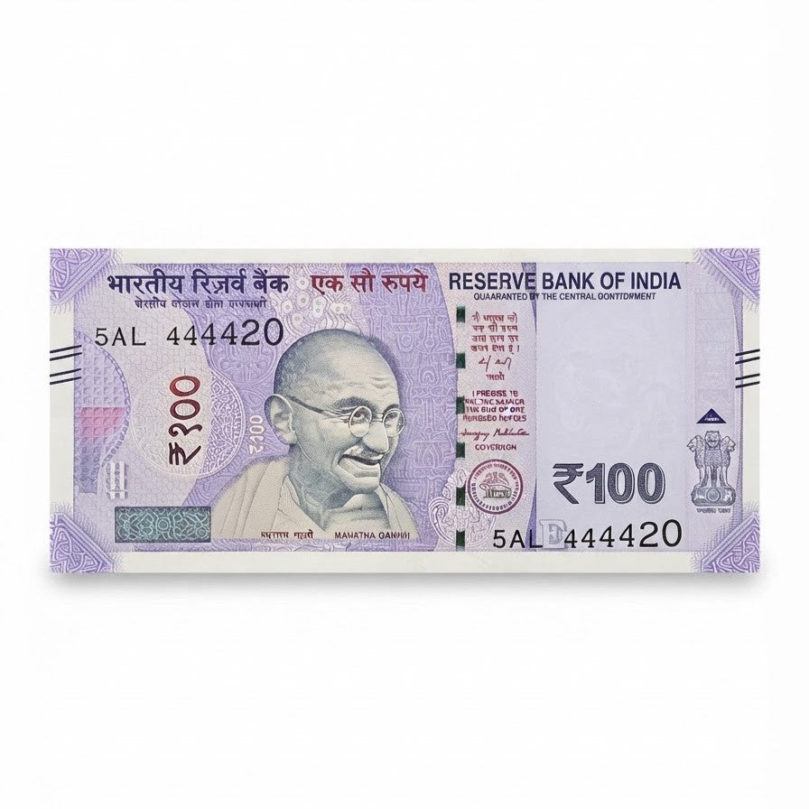 Rs 100 Note Fancy Number 444420 Solid Or Chor Number - Collection Bazzar