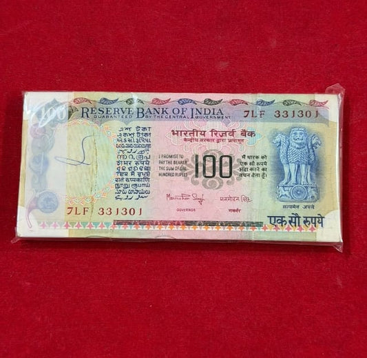 Rs 100 Note Old Packet Serial 331301 Pink Beauty | Signed by Manmohan Singh | Rare Collectible Item - Collection Bazzar