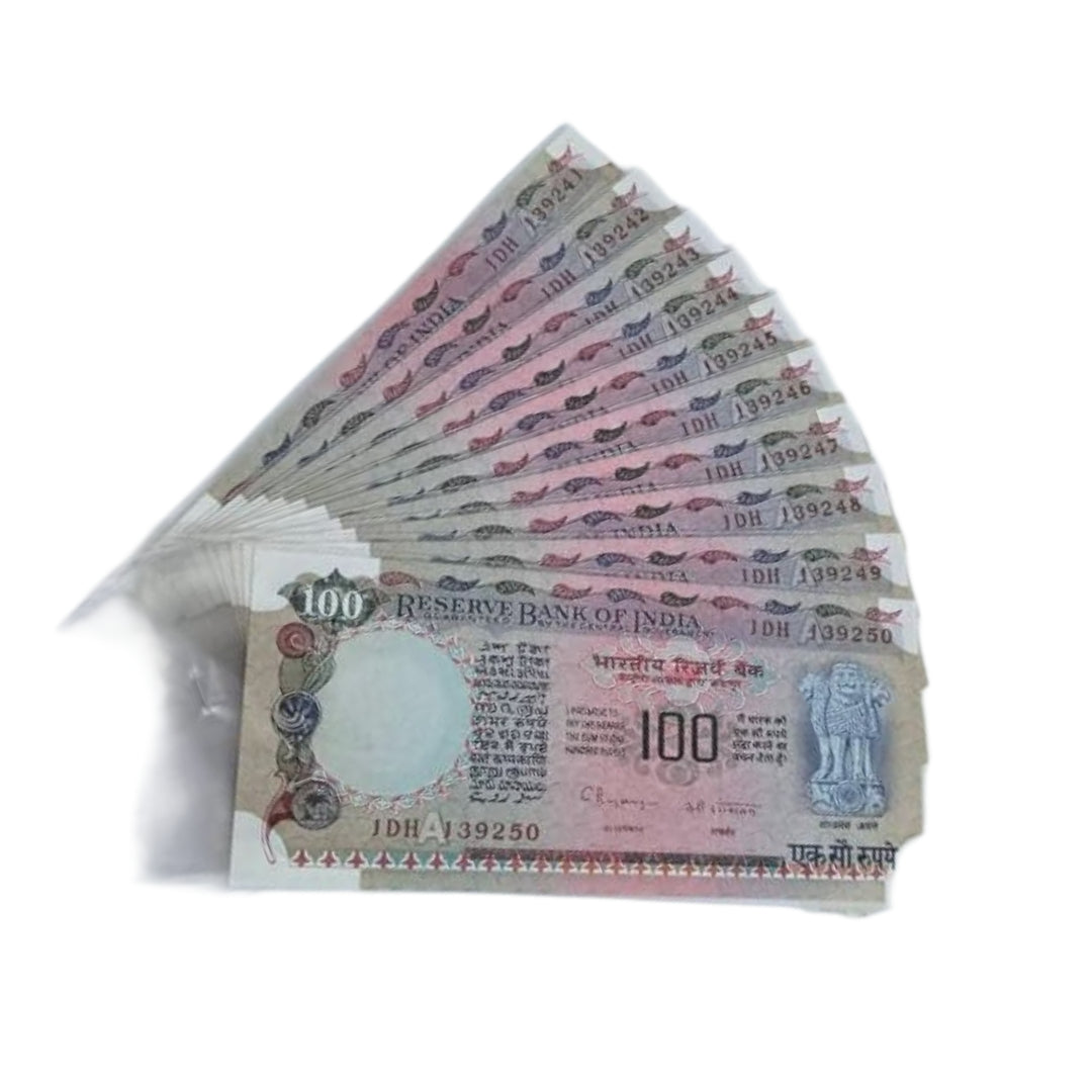 Rs 100 Note Old Pink Beauty Different Prefix Set of 10 | Signed by C Rangrajan - Collection Bazzar
