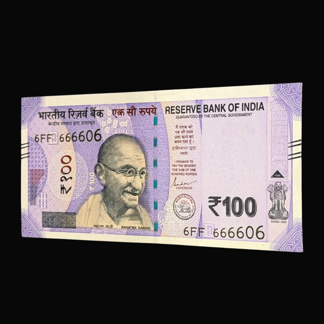 Rs 100 Note Serial 6FF 666606 Rare Item 8 Times 6 Digit Repeat - Collection Bazzar