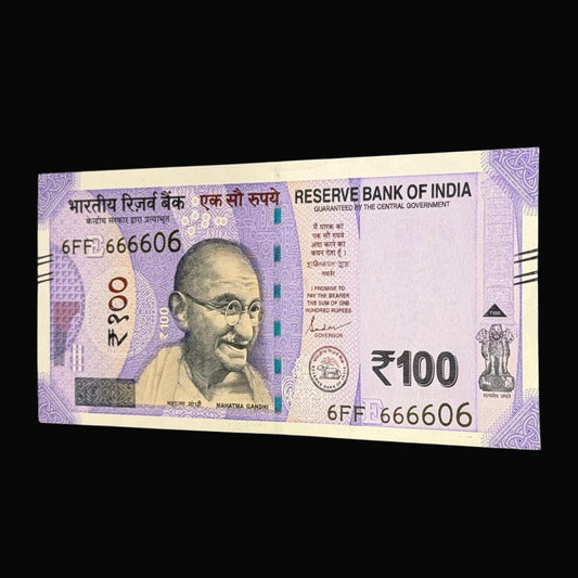 Rs 100 Note Serial 6FF 666606 Rare Item 8 Times 6 Digit Repeat - Collection Bazzar