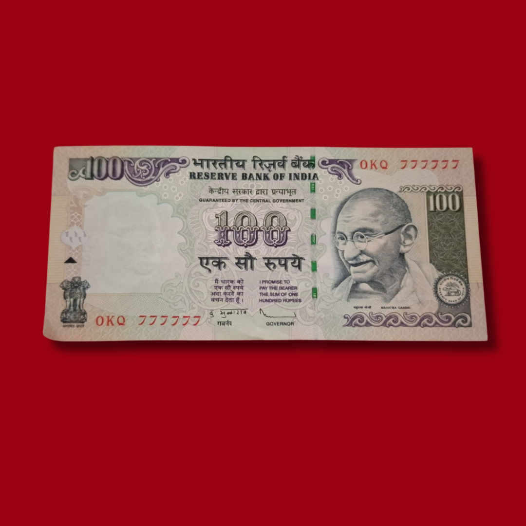 Rs 100 Note Serial 777777 All 7 Solid Numbers Extremely Rare - Collection Bazzar
