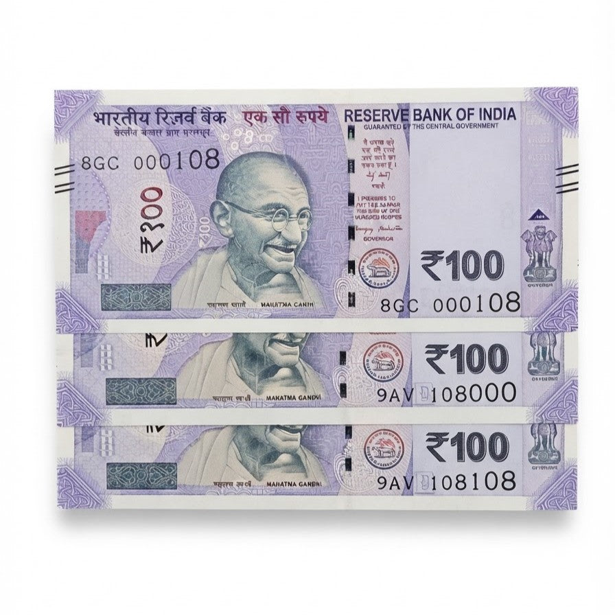Rs 100 Note Set Holy Number Jaap Mala 3 PCS Set Rare - Collection Bazzar