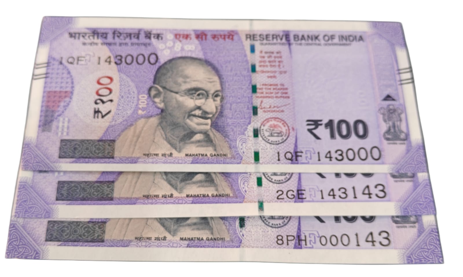 Rs 100 note rare set i love you number 000143 143000 143143 gem  unc condition - Collection Bazzar
