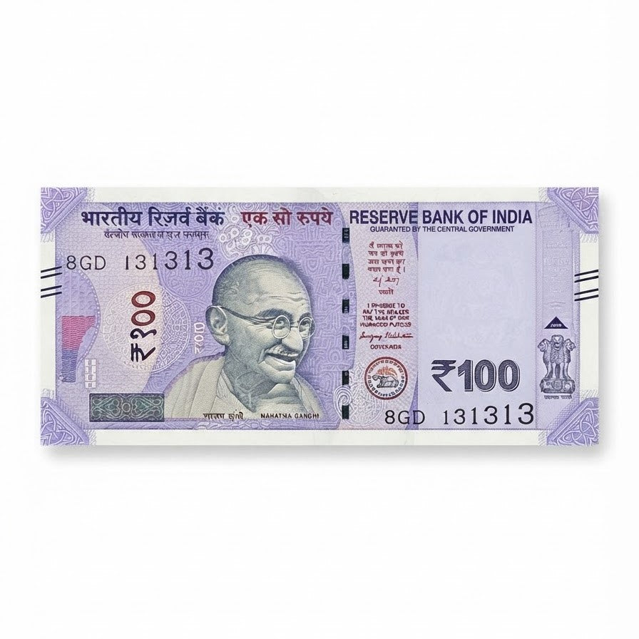 Rs 100 Note Tripling Number 131313 Rare good number - Collection Bazzar