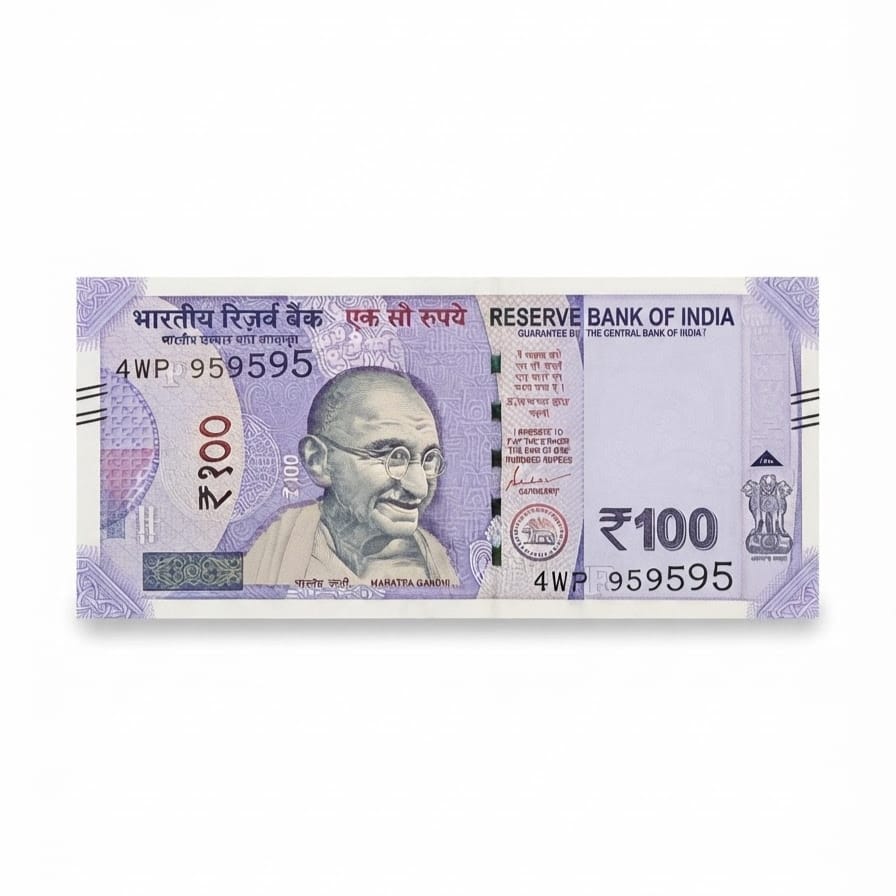 Rs 100 Note Tripling Number 959595 Fancy Number Rare - Collection Bazzar
